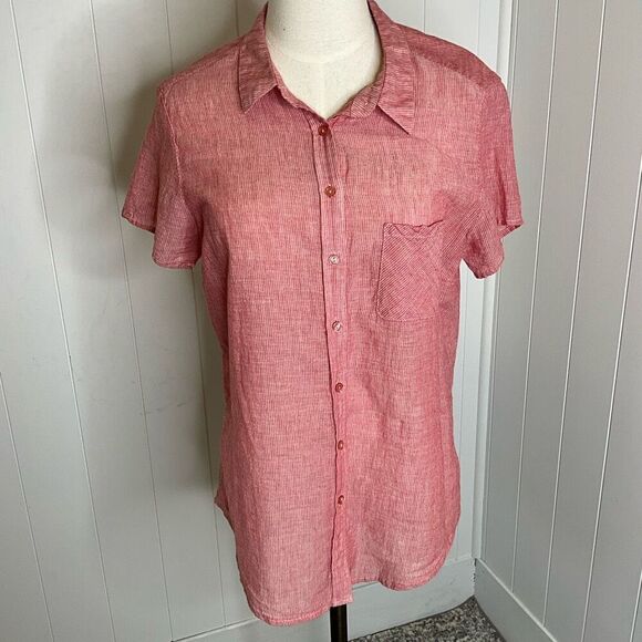 Purnell Work Wear Womens Size Medium Button Front Shirt Red Pink Short Sleeve - Picture 1 of 14